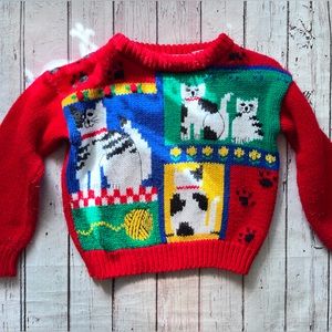 Vintage kids cat sweater •size s (4-5) •brand the eagle’s eye• unique/rare